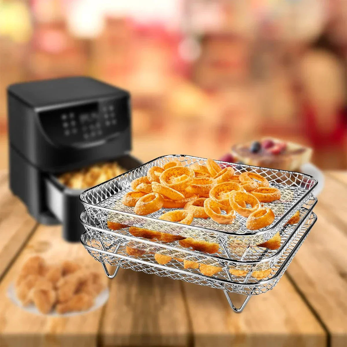Space Saving 3 Layer Metal Air Fryer Tray