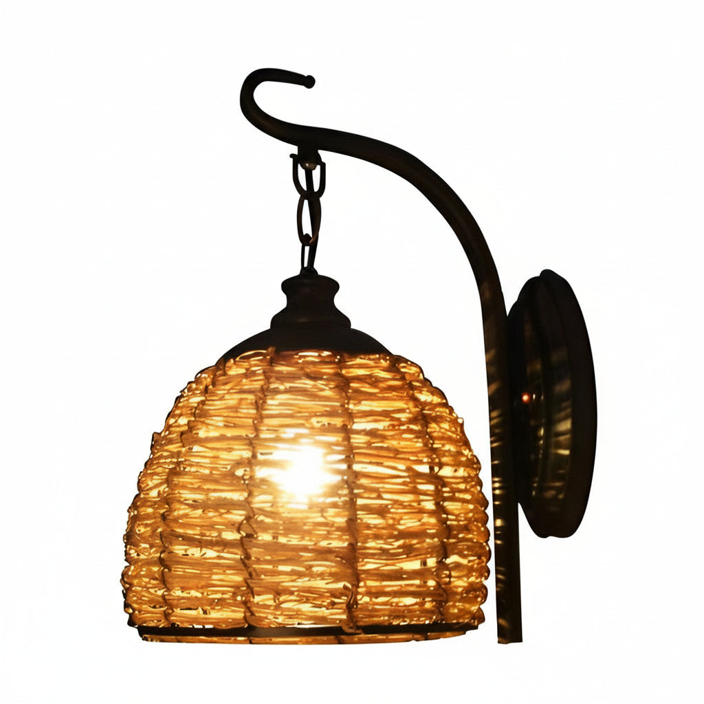Rustic Woven Iron Wall Lamp