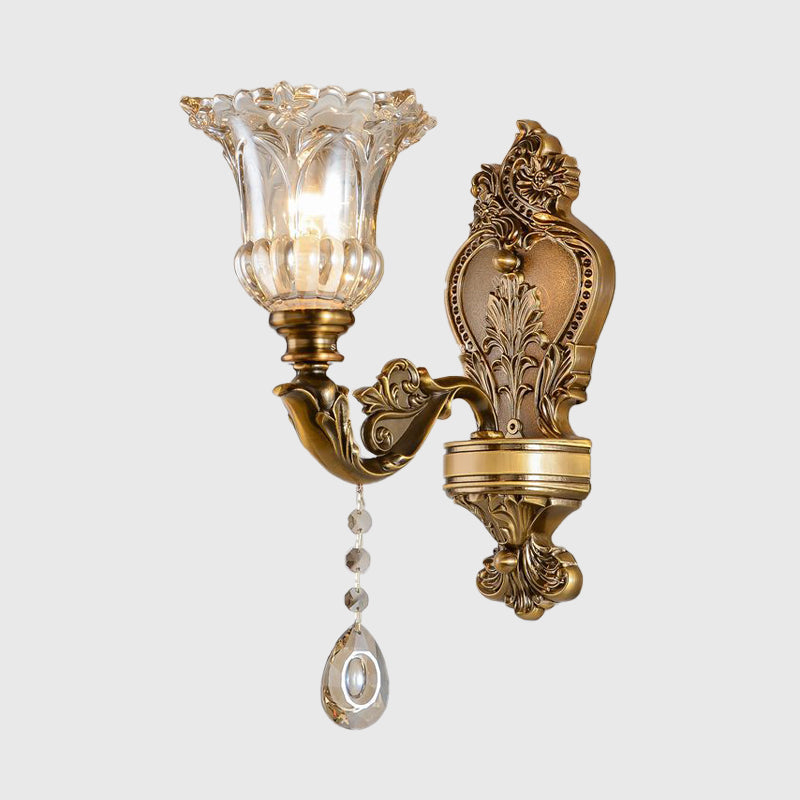 Classic Glass Wall Mount Lamp with Brass Accents