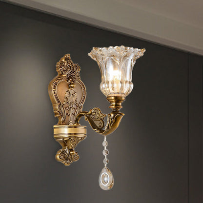 Classic Glass Wall Mount Lamp with Brass Accents