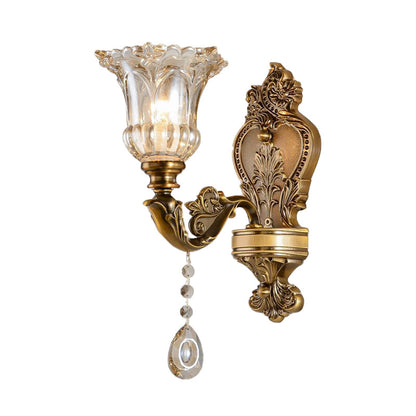 Classic Glass Wall Mount Lamp with Brass Accents