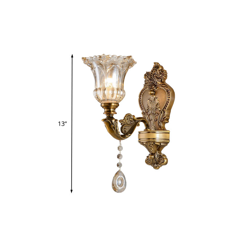 Classic Glass Wall Mount Lamp with Brass Accents