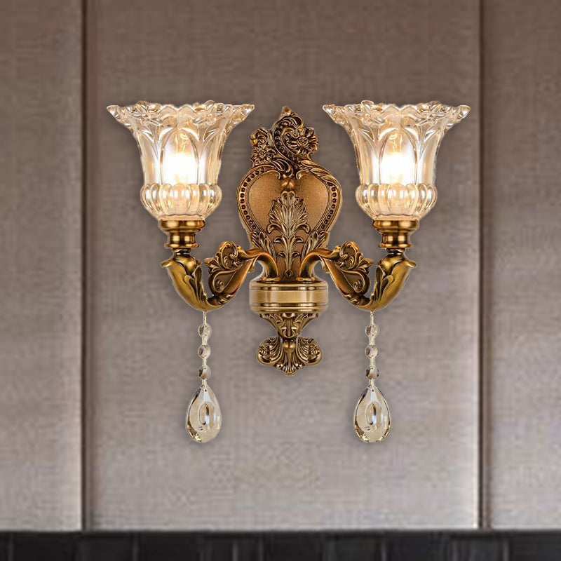 Classic Glass Wall Mount Lamp with Brass Accents