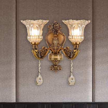 Classic Glass Wall Mount Lamp with Brass Accents