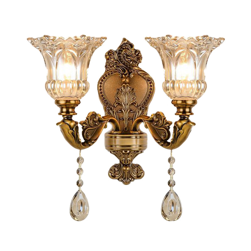 Classic Glass Wall Mount Lamp with Brass Accents