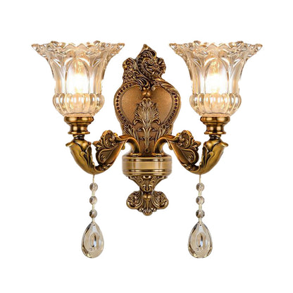 Classic Glass Wall Mount Lamp with Brass Accents