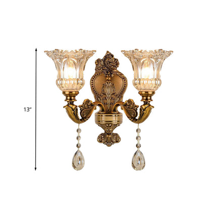 Classic Glass Wall Mount Lamp with Brass Accents