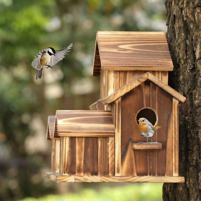 Natural Wood Bird Feeder with 6 Compartments