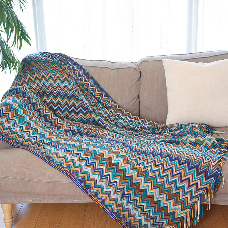 Vibrant Striped Fringe Throw Blanket - Cofik