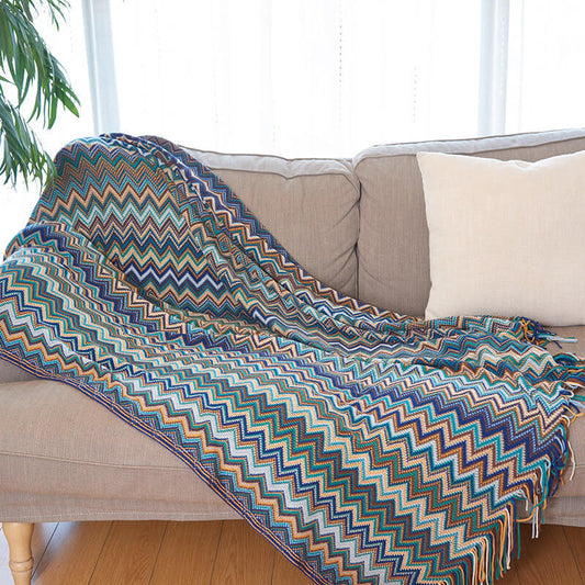 Vibrant Striped Fringe Throw Blanket - Cofik