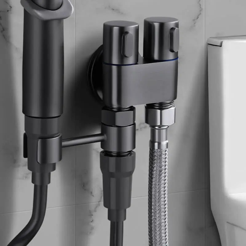 Premium Brass Double Valve in Matte Black Finish