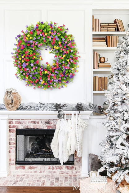 Fresh Floral Spring Wreath for Front Door - Cofik