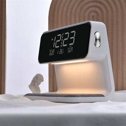 Compact Bedside Lamp with Wireless Charging & Alarm Clock