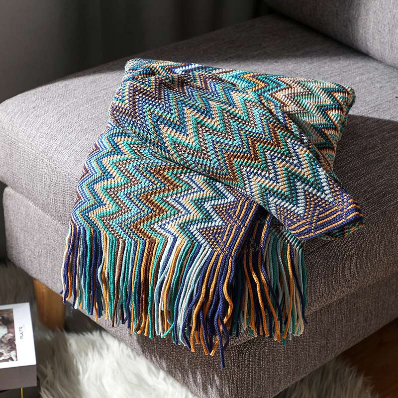 Vibrant Striped Fringe Throw Blanket