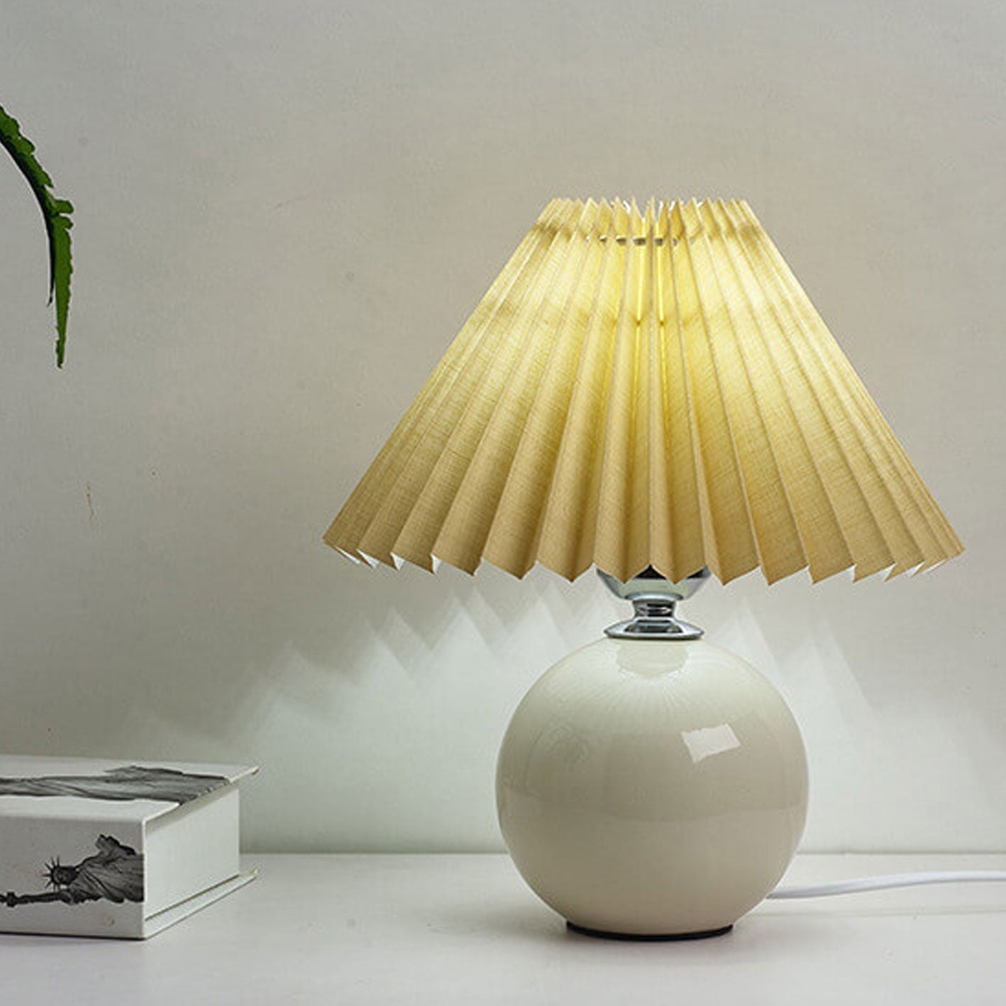Simple Ceramic Desk Lamp with Folded Shade
