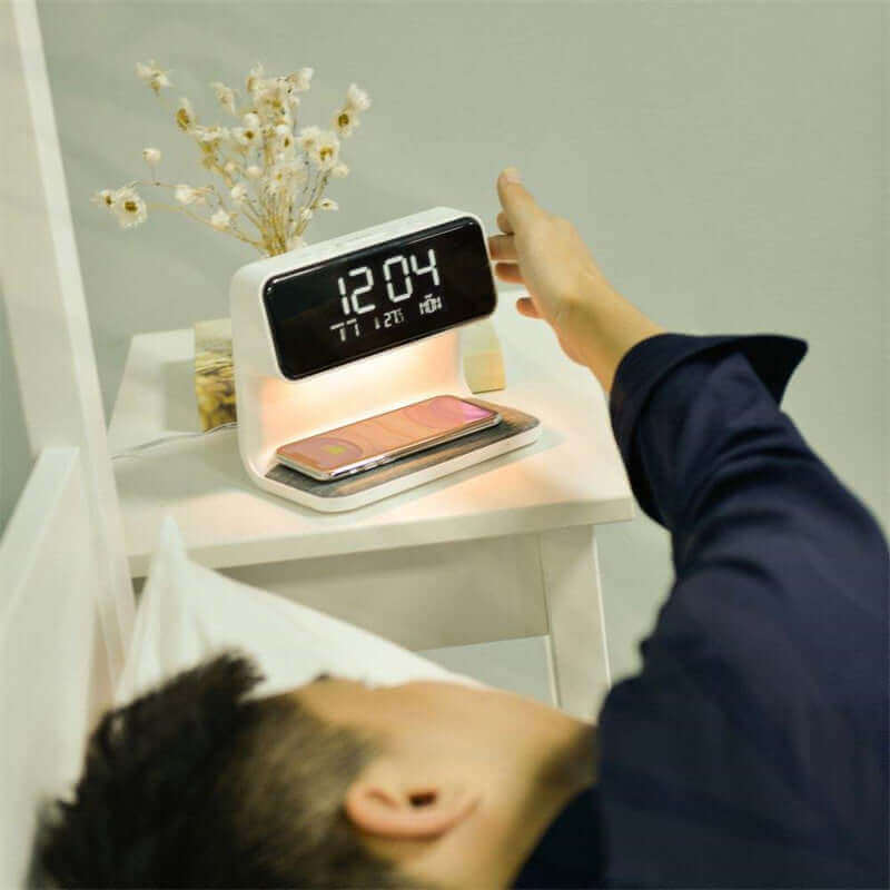 Smart 3-in-1 Bedside Table Lamp with Wireless Charger and Clock