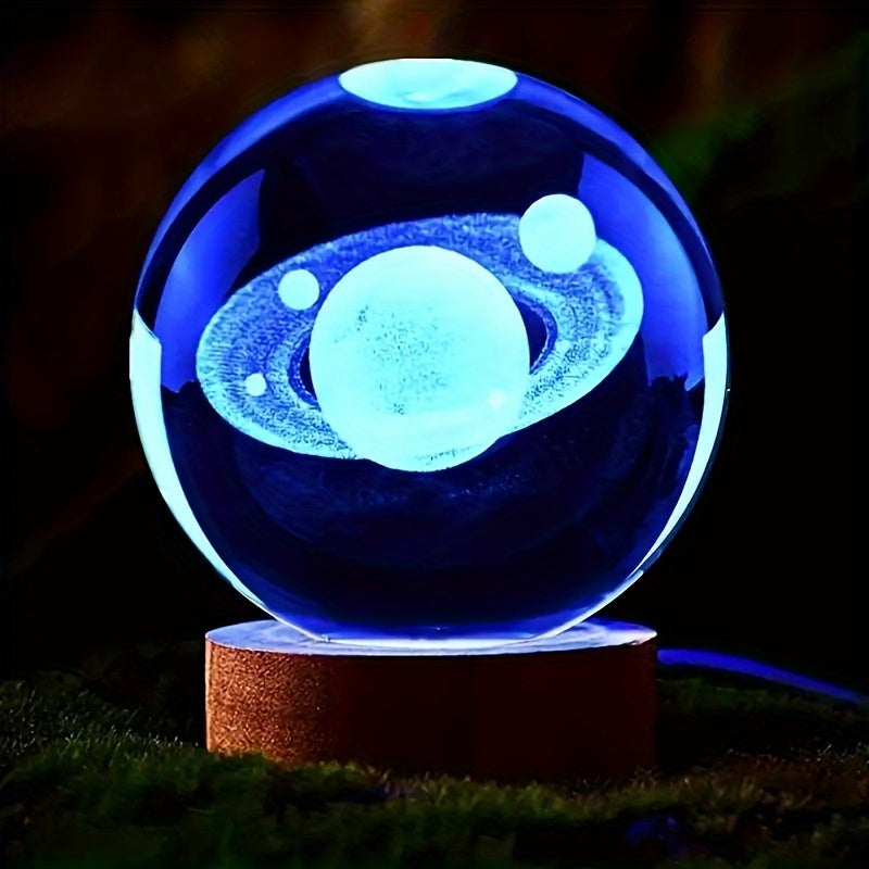 Elegant 3D Glass Table Lamp with Wood Base - Cofik