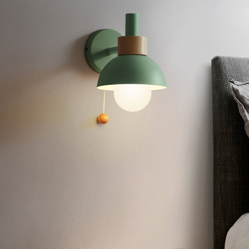 Vintage Glass Wall Lamp with Metal Shade