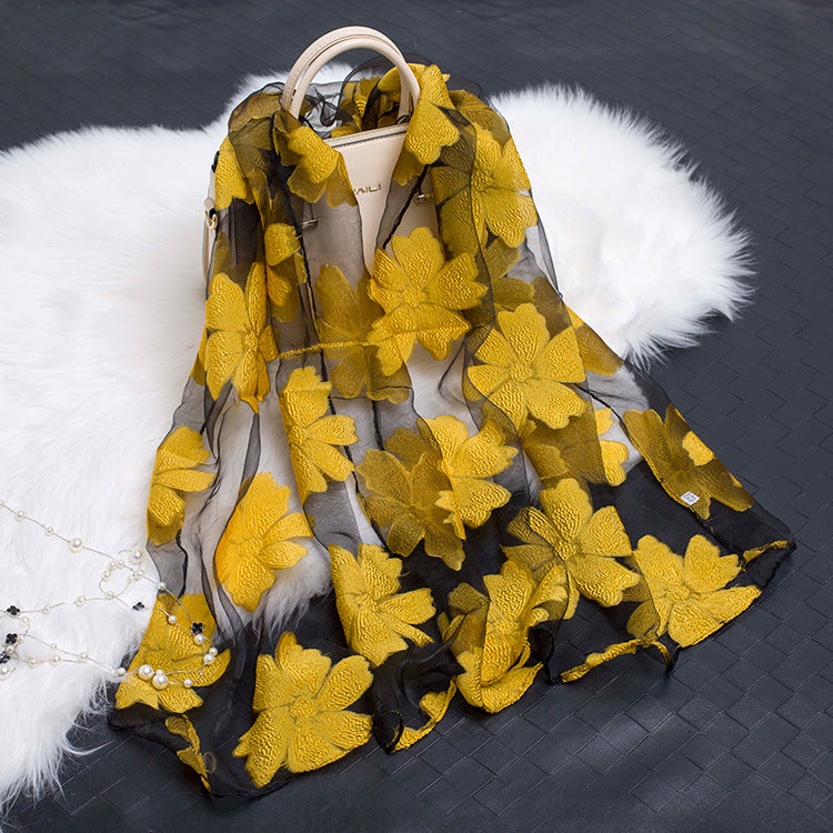 Luxury Silk Scarf with Floral Pattern