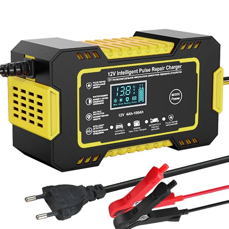Compact 12V 6A Auto Battery Charger with LCD Display - Cofik