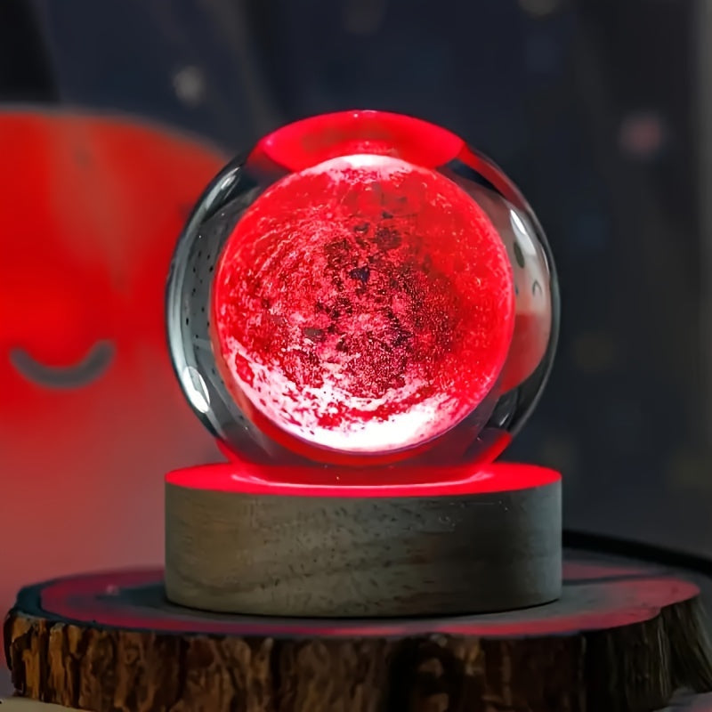 Elegant 3D Glass Table Lamp with Wood Base