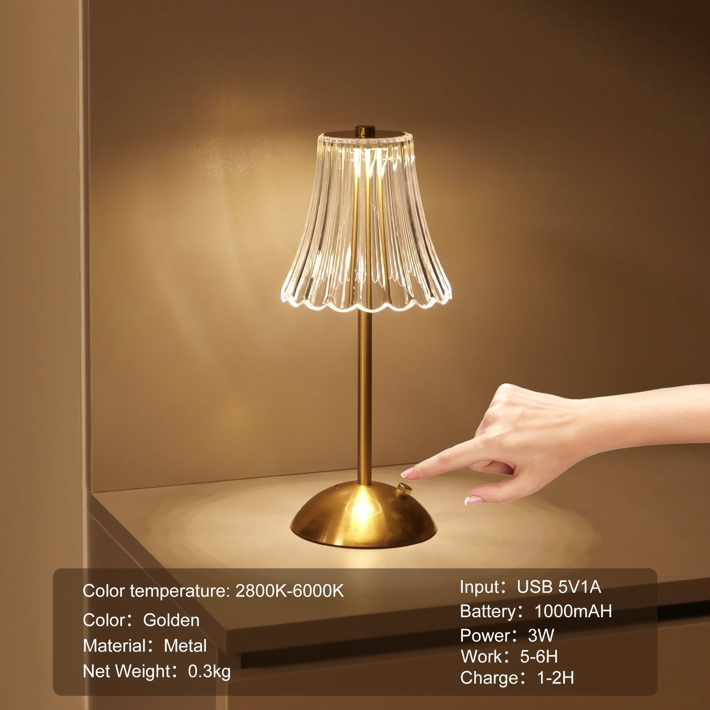 Luxury LED Crystal Desk Lamp with Touch Control