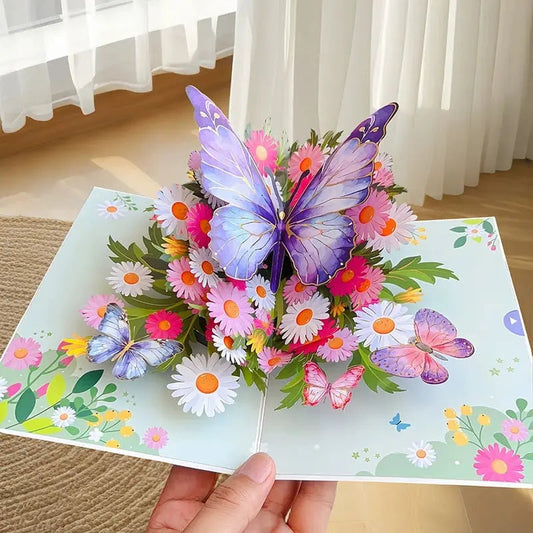 Vibrant 3D Greeting Card with Flowers and Butterflies - Cofik
