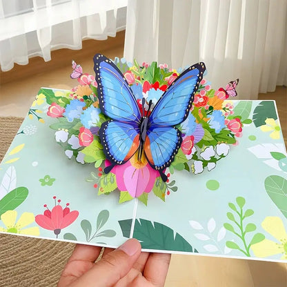 Vibrant 3D Greeting Card with Flowers and Butterflies