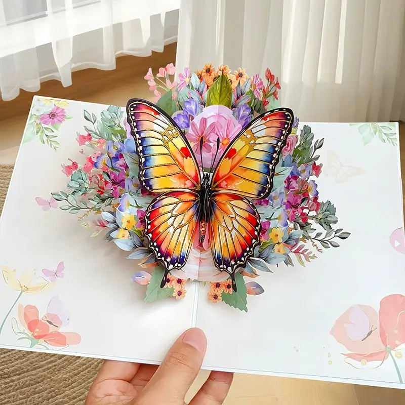 Vibrant 3D Greeting Card with Flowers and Butterflies