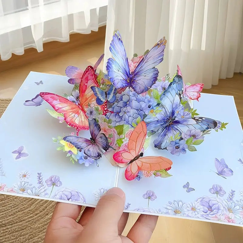 Vibrant 3D Greeting Card with Flowers and Butterflies