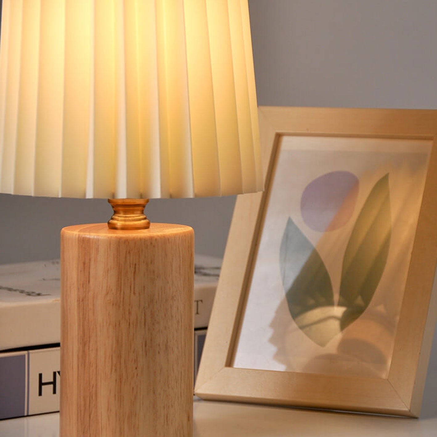 Rustic Wooden 1-Light Table Lamp with Classic Shade