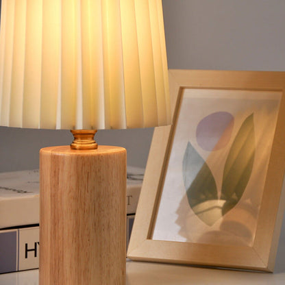 Rustic Wooden 1-Light Table Lamp with Classic Shade