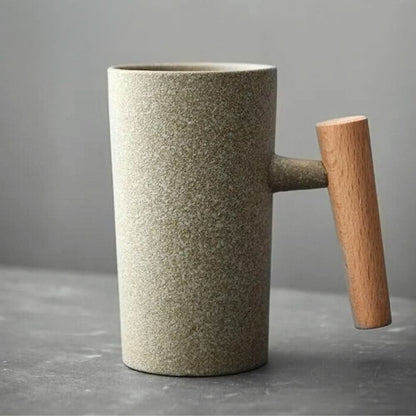 Artisan Coffee Mug with Wooden Grip