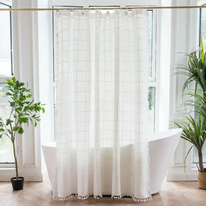 Colorful Checkered Shower Curtain with Tassels Waterproof Bathroom