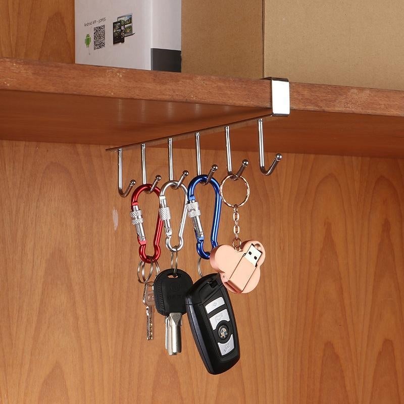 Space-Saving 6-Hook Under Cabinet Storage Rack