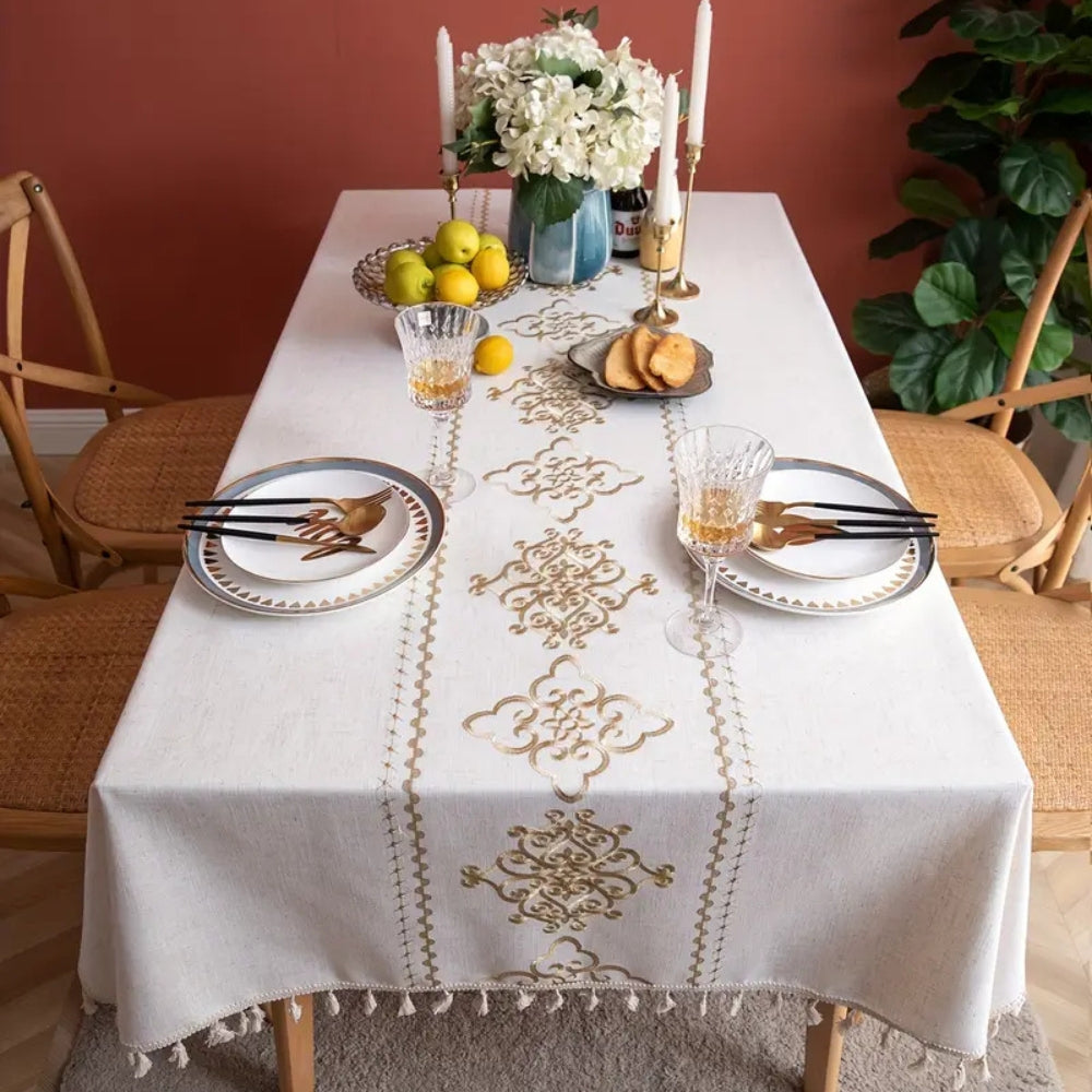 Elegant Embroidered Dining Table Cover