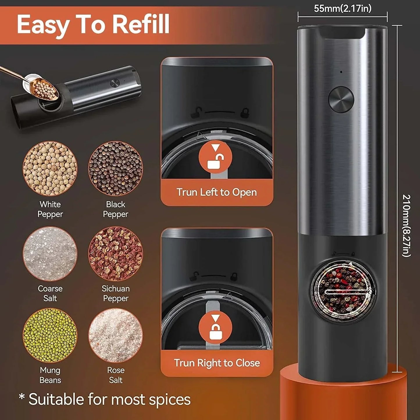 Automatic Salt and Pepper Mill – Cordless Grinder