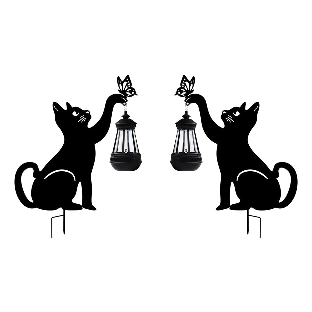 Outdoor Solar Powered Black Cat LED Lantern Lights