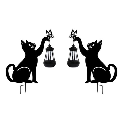 Outdoor Solar Powered Black Cat LED Lantern Lights