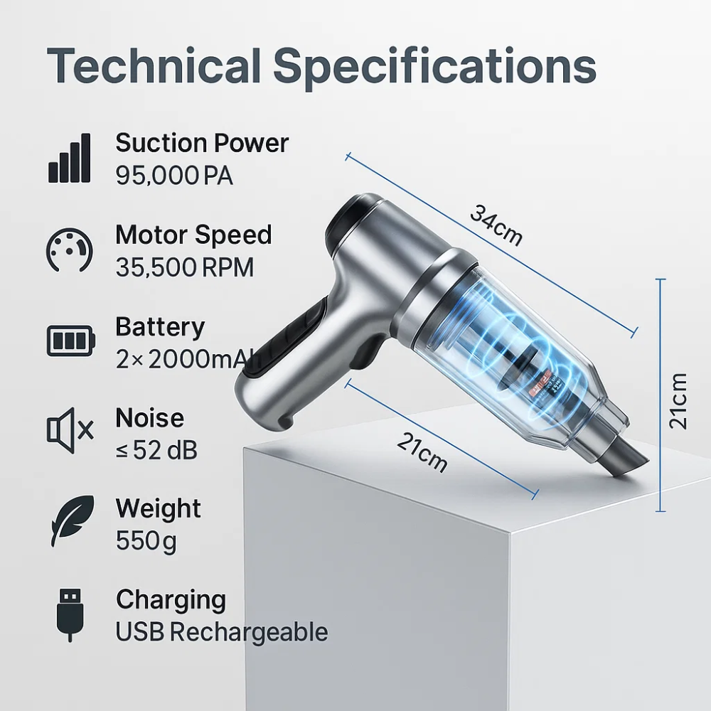Portable Car Vacuum - Compact Auto Cleaner
