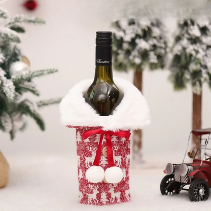 Warm Furry Christmas Wine Bottle Cover