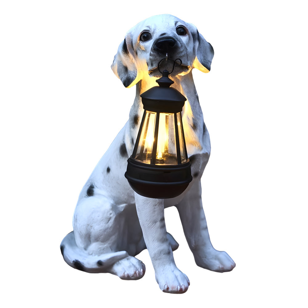 Solar Powered Outdoor Garden Lights with Dog Statue