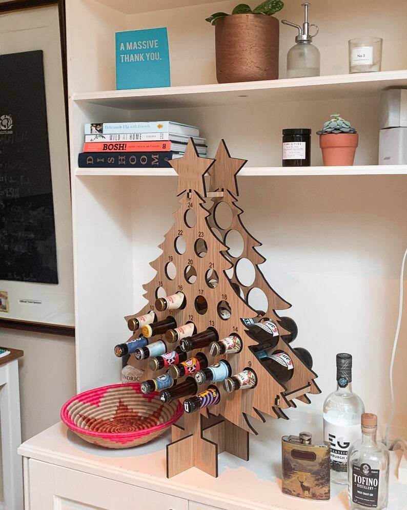 Festive Holiday Countdown Tree - Reusable Wood Wine Holder