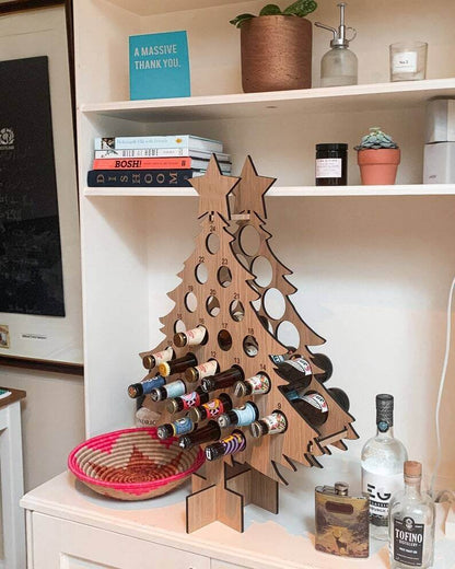 Festive Holiday Countdown Tree - Reusable Wood Wine Holder