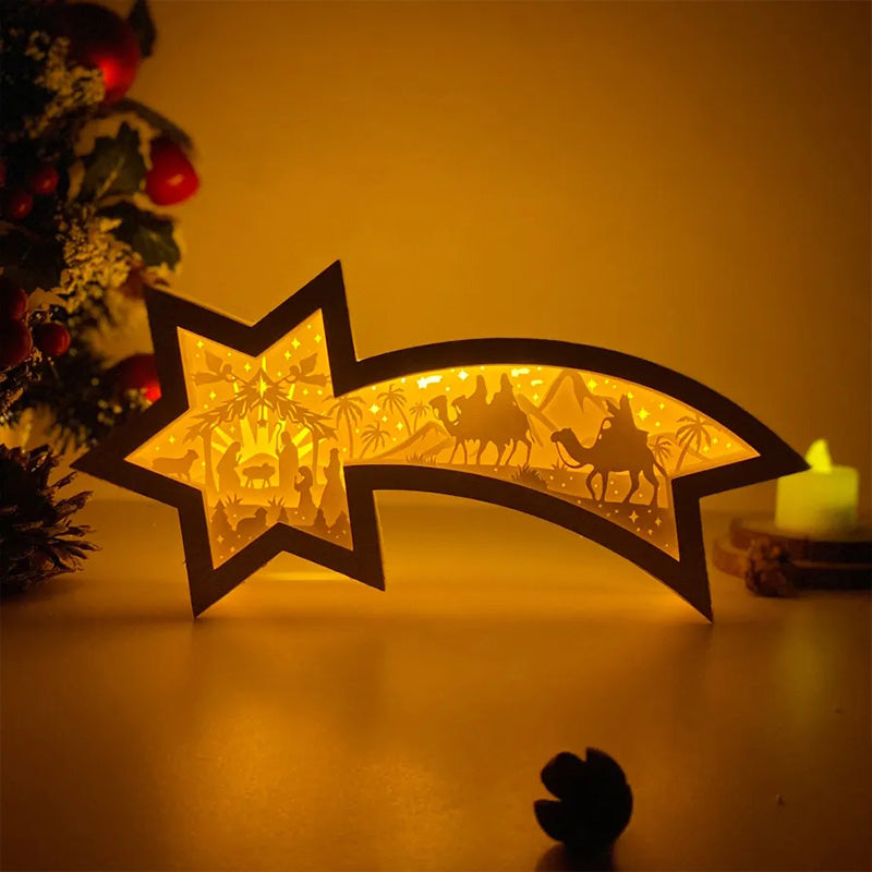 Warm LED Wooden Xmas Star Lamp