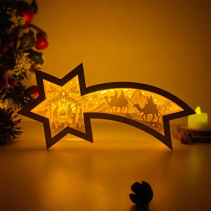 Warm LED Wooden Xmas Star Lamp