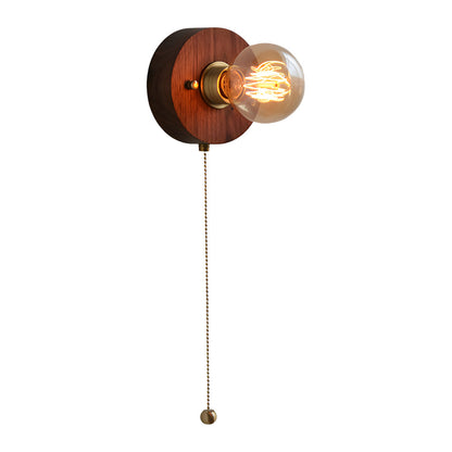 Classic Wooden Wall Light with Chain Switch