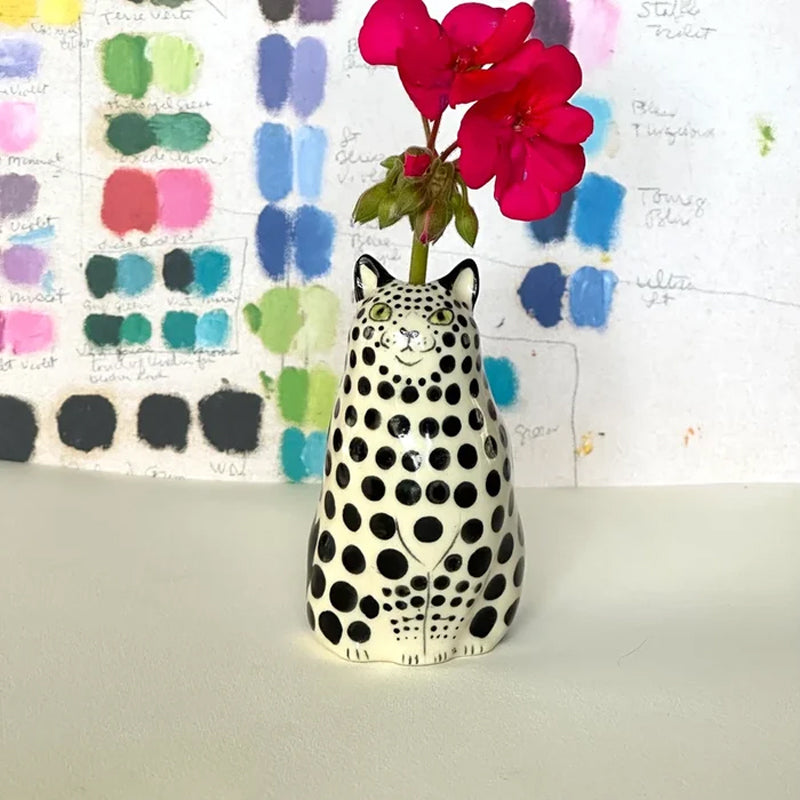 Polka Dot Kitty Ceramic Vase - Cofik