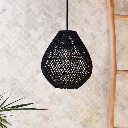 Natural Woven Rattan Black Hanging Lamp
