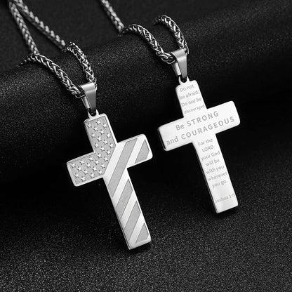 Patriotic USA Flag Cross Pendant Necklace